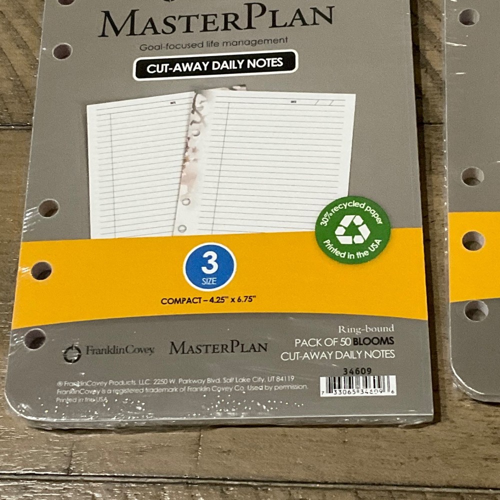 Franklin Covey Master Plan 2 pkgs "Compact" Size 4.25" x 6.75" Refill 5 hole