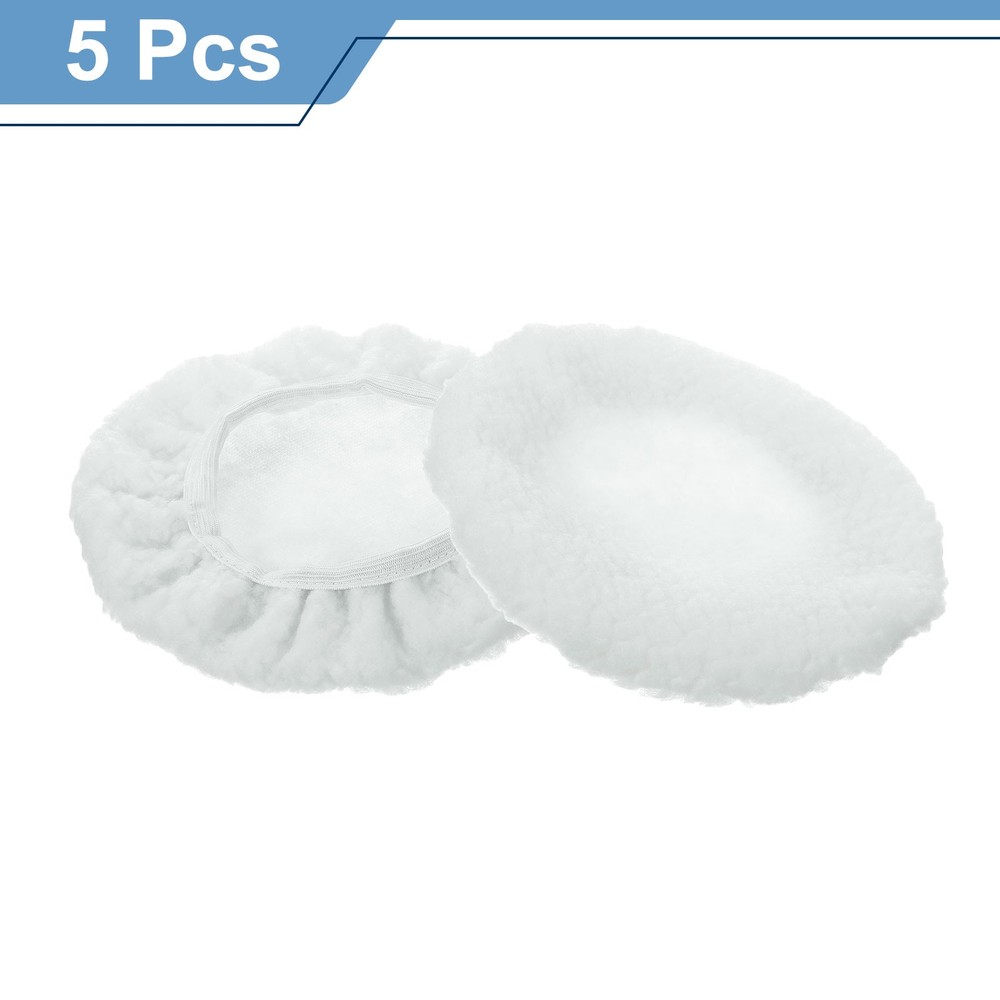 5pcs 7"-8" Car Polisher Bonnet Buffing Pad Lamb's Wool, White