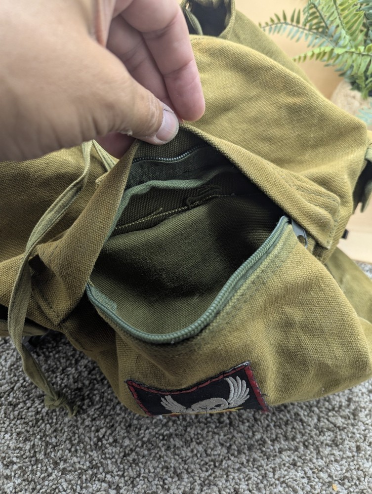 Vintage Military Style Cotton Blend Backpack Adjustable Straps Fasteners Working