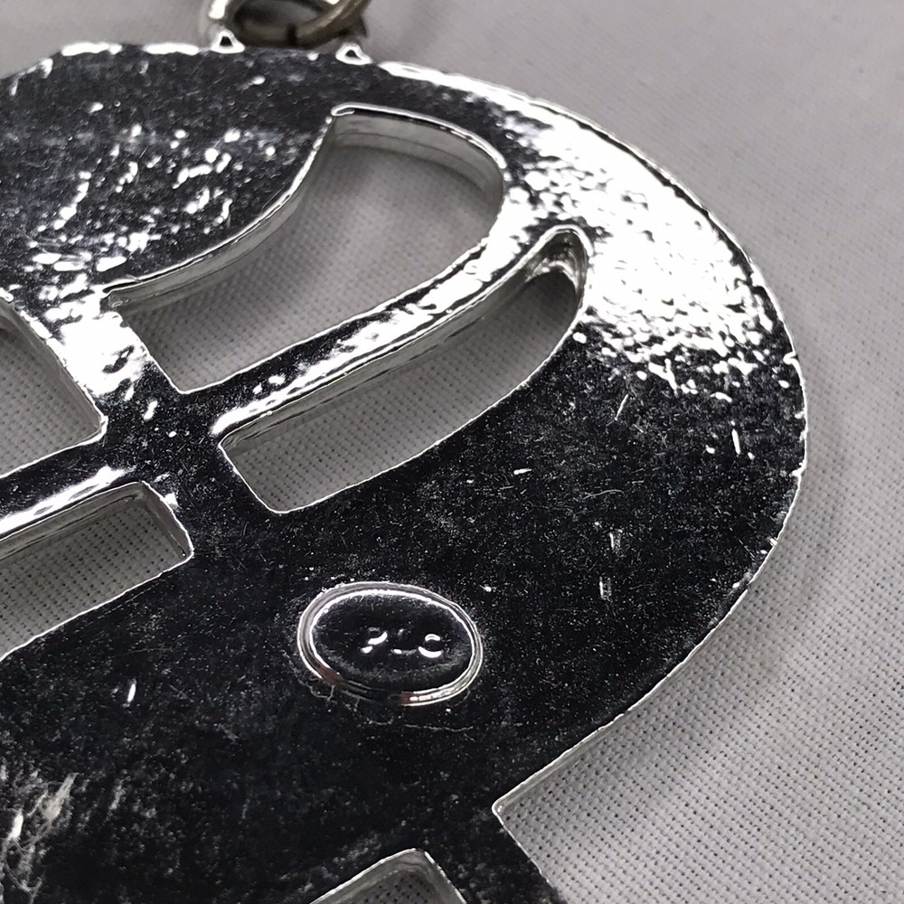Vintage Signed PLO Blue Script S Pendant Silvertone Necklace 24"