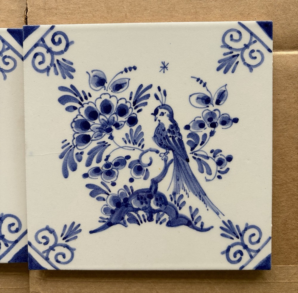 2 Delft Tiles Floral & Bird