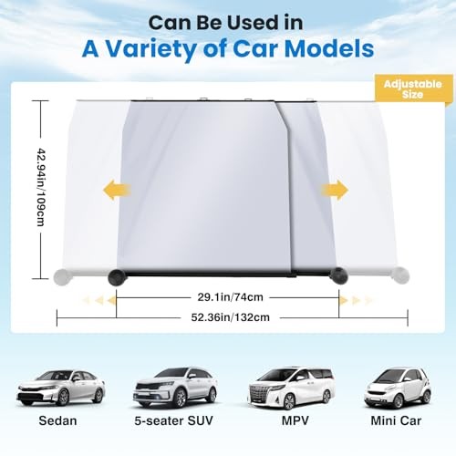 Storage-Free Windshield Sun Shade for Car - Adjustable Auto Retractable, UV &