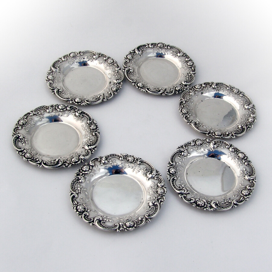 Rose Scroll Butter Pats Set Alvin Sterling Silver No Mono