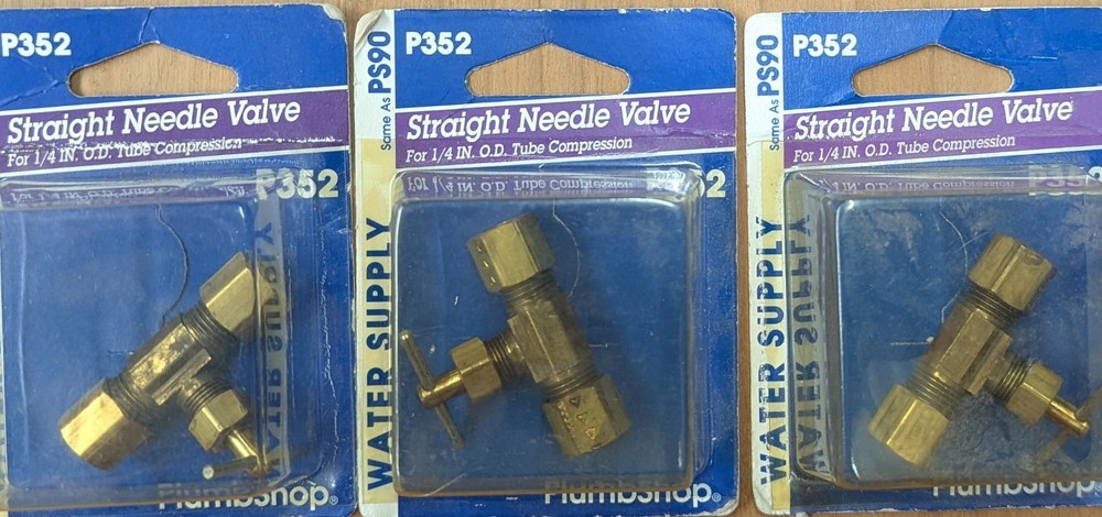 Batch of 3 Brass Needle Valves - 1/4" Compression, P352 same as PS90