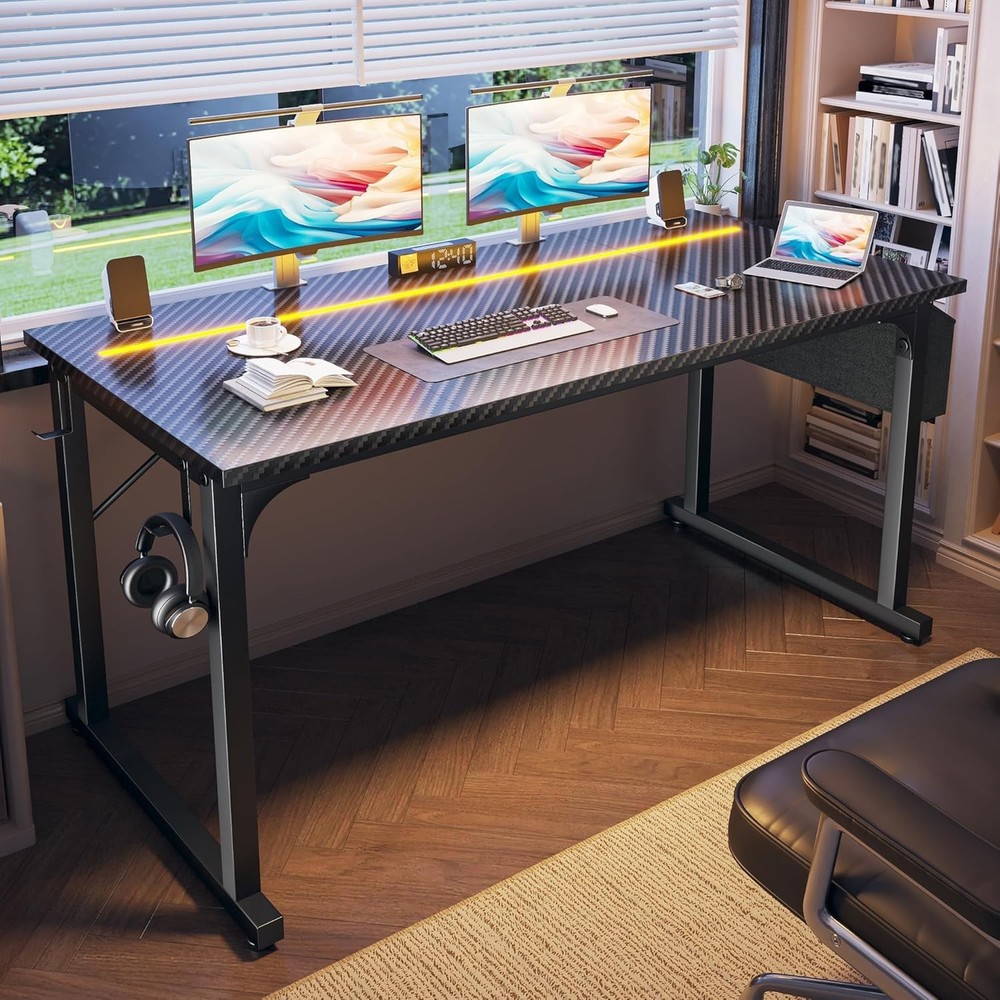 55 Inch Small Space Office Home Computer Desk LED Light Study Desk Writing Table