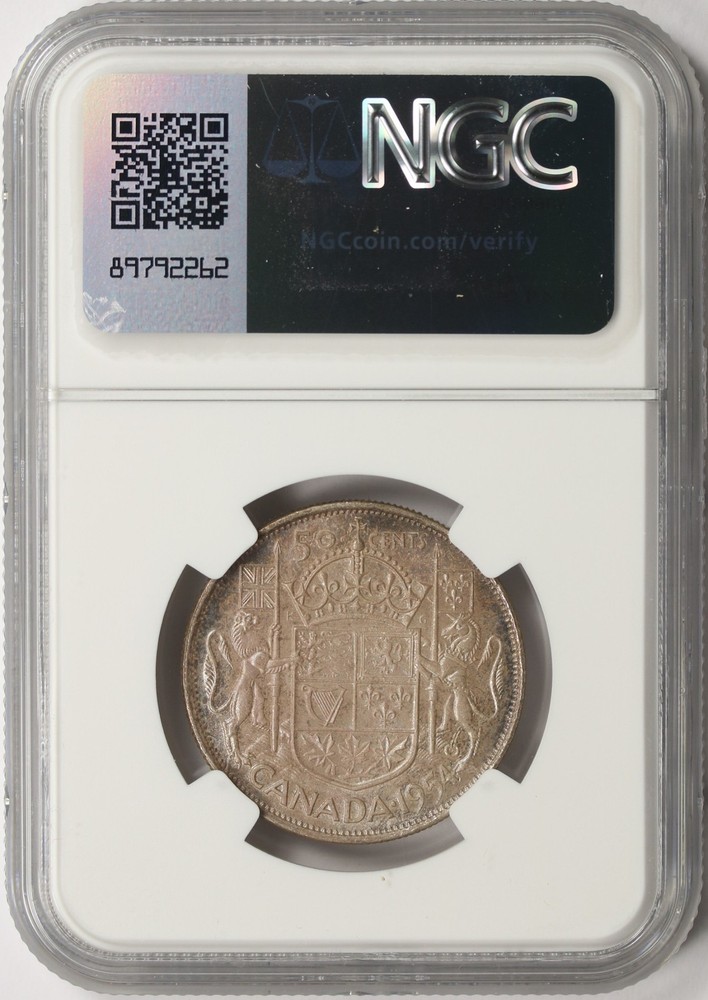 1954 Canada Silver Half Dollar 50c NGC MS64 Toned