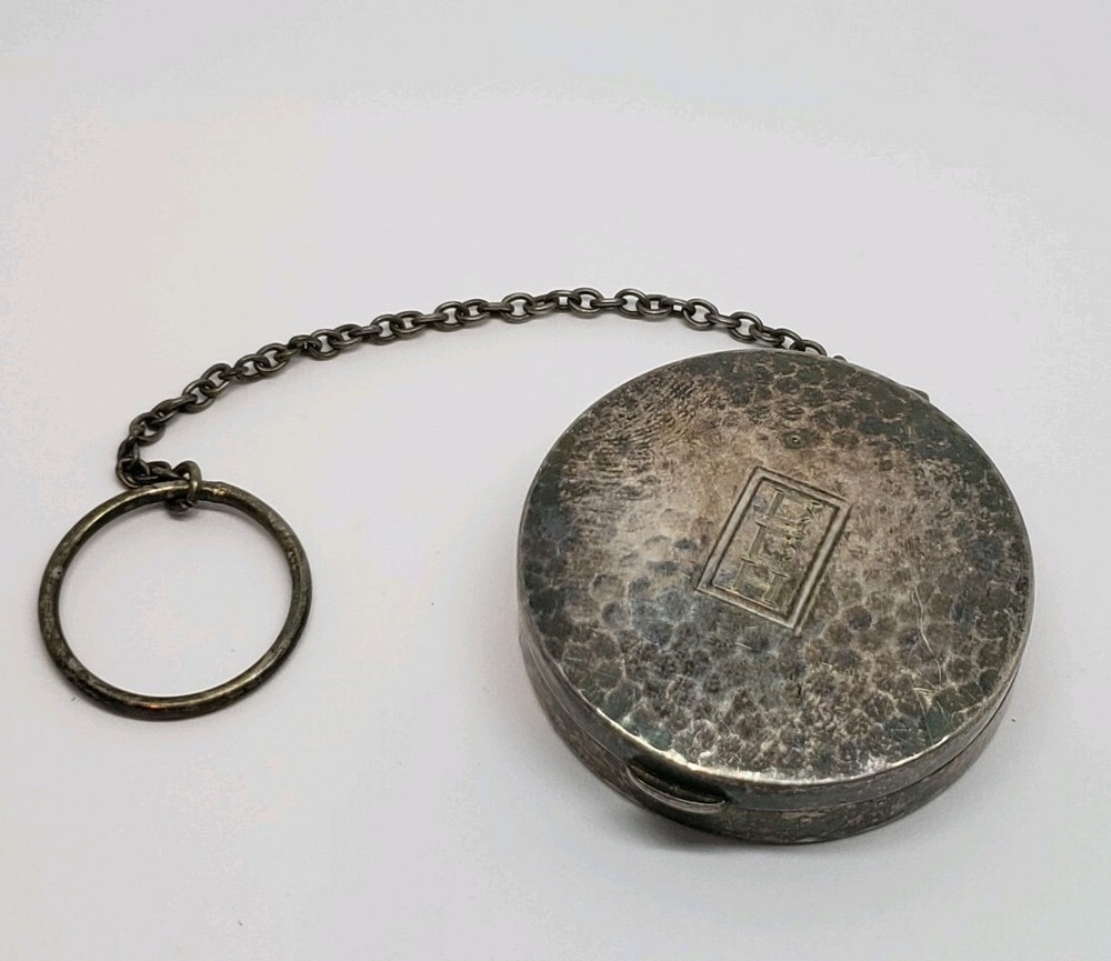 ANTIQUE STERLING SILVER MIRROR POWDER COMPACT BOX