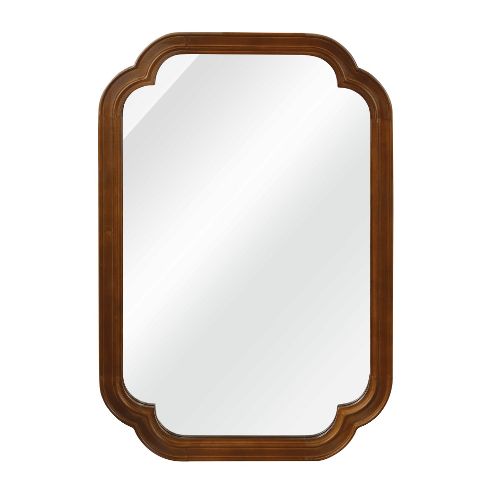 24x36 Solid Walnut Wall Mirror with Tempered Glass, Round Corner Art Deco