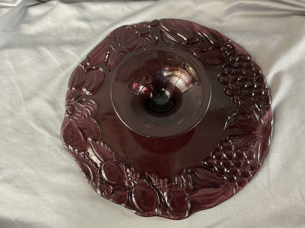 Amethyst Glass Embossed Pedestal Cake Plate 13" Diameter
