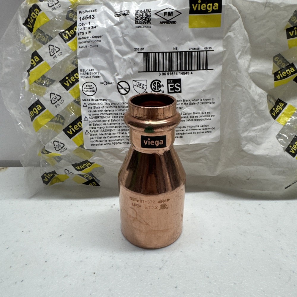 Viega ProPress 1-1/2" x 3/4" Press Reducer in Copper - 14543 Ships Same Day