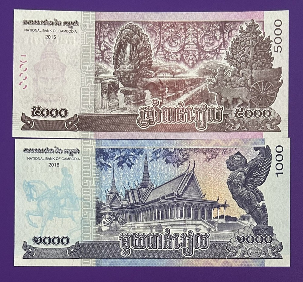 Cambodia. 1000, 5000 Riels 2015-2016 UNC