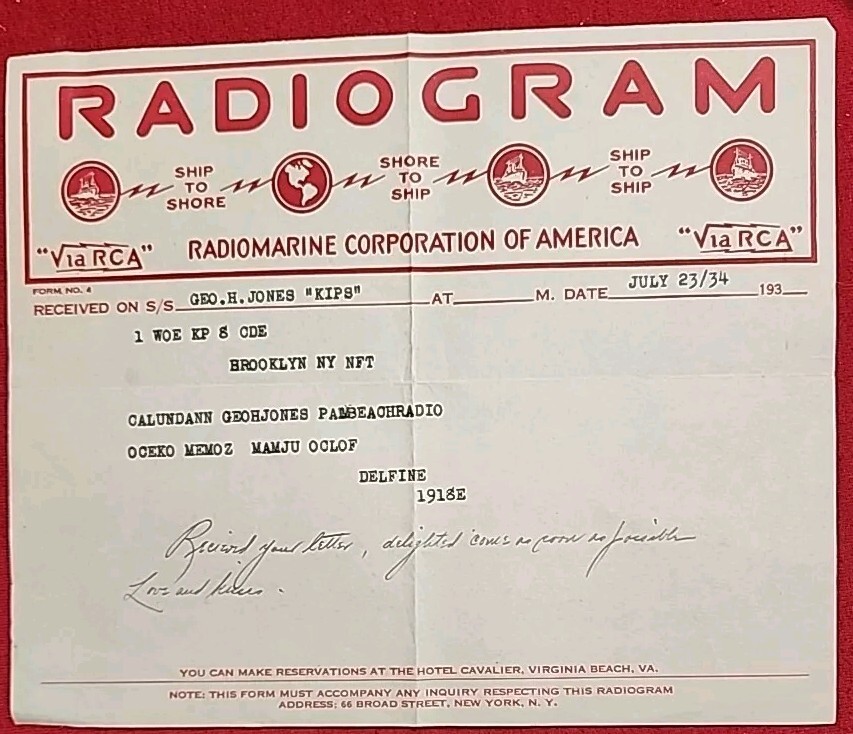 RADIOGRAM, JULY 23/ 1934