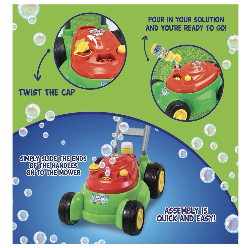 Maxx Bubbles Bubble N Go Mower Bubble Lawn Mower Includes 4 oz Bubble Solution