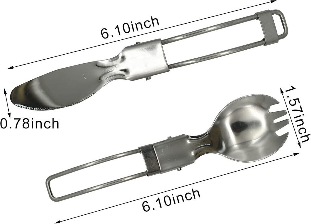 4PCS Folding Camping Utensils Set Portable Stainless Steel Flatware Spoon Fork..