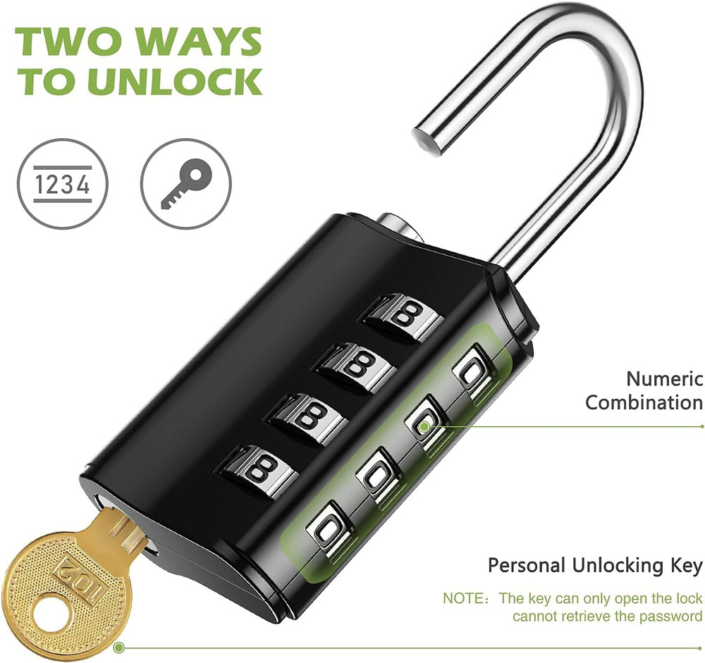 Combination Lock, 4 Digit Combination Padlock with Keys, Resettable Waterproof G