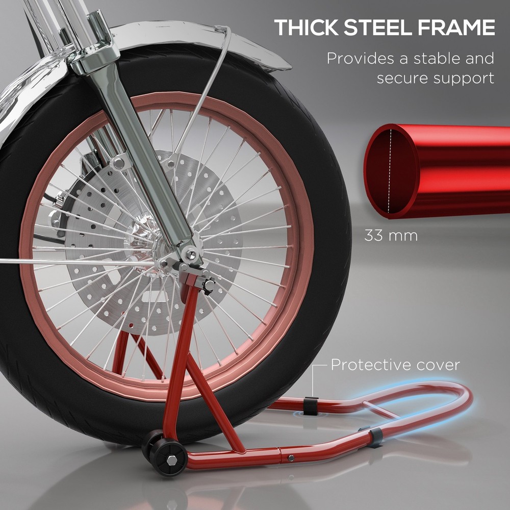 HOMCOM Front Motorcycle Paddock Stand with Pin&Swingarm Spool Adaptors, Red