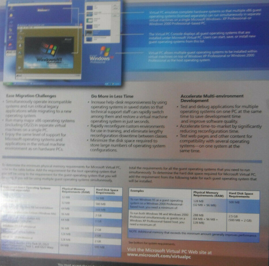 MS Virtual PC Runs Multi PC (v2004) OS Sys Simultaneously