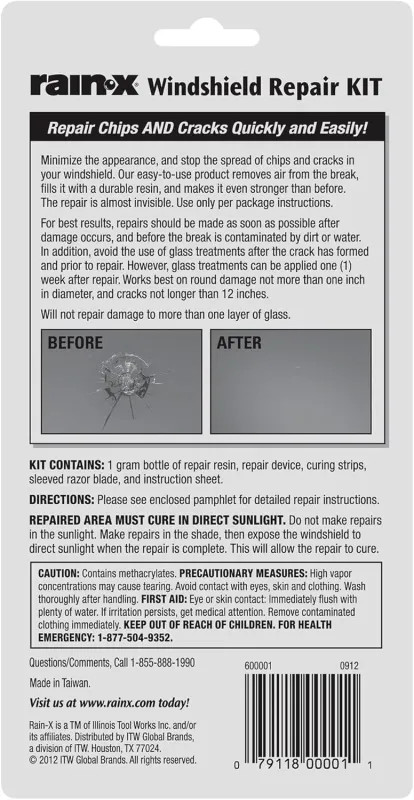 Rain-X 600001 Windshield Repair Kit - Quick and Easy Durable Resin Based