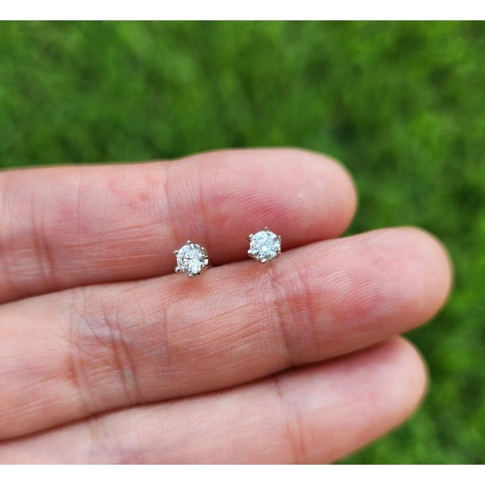 Real Solid 925 Silver 4mm Moissanite Stud Earrings Push Back Crown Men's