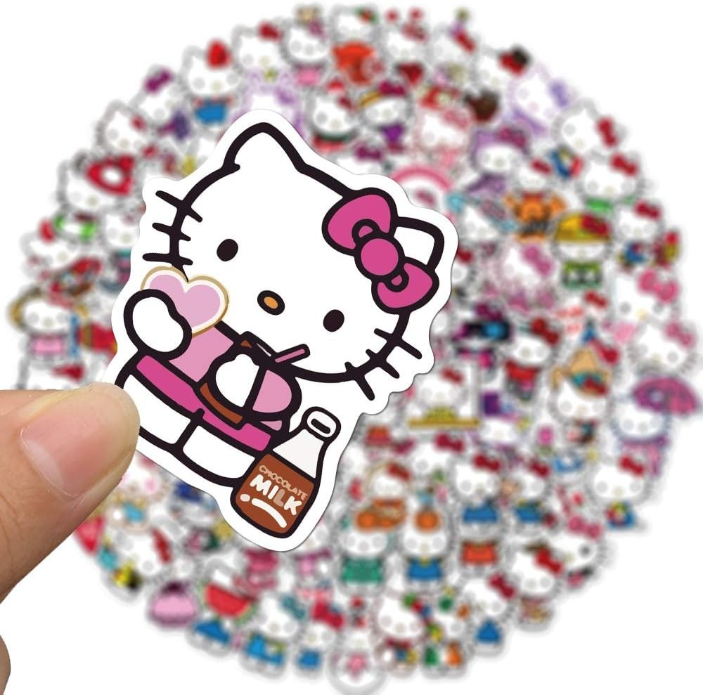 100Pcs Hello Kitty Stickers Pack White Theme Waterproof Colorful