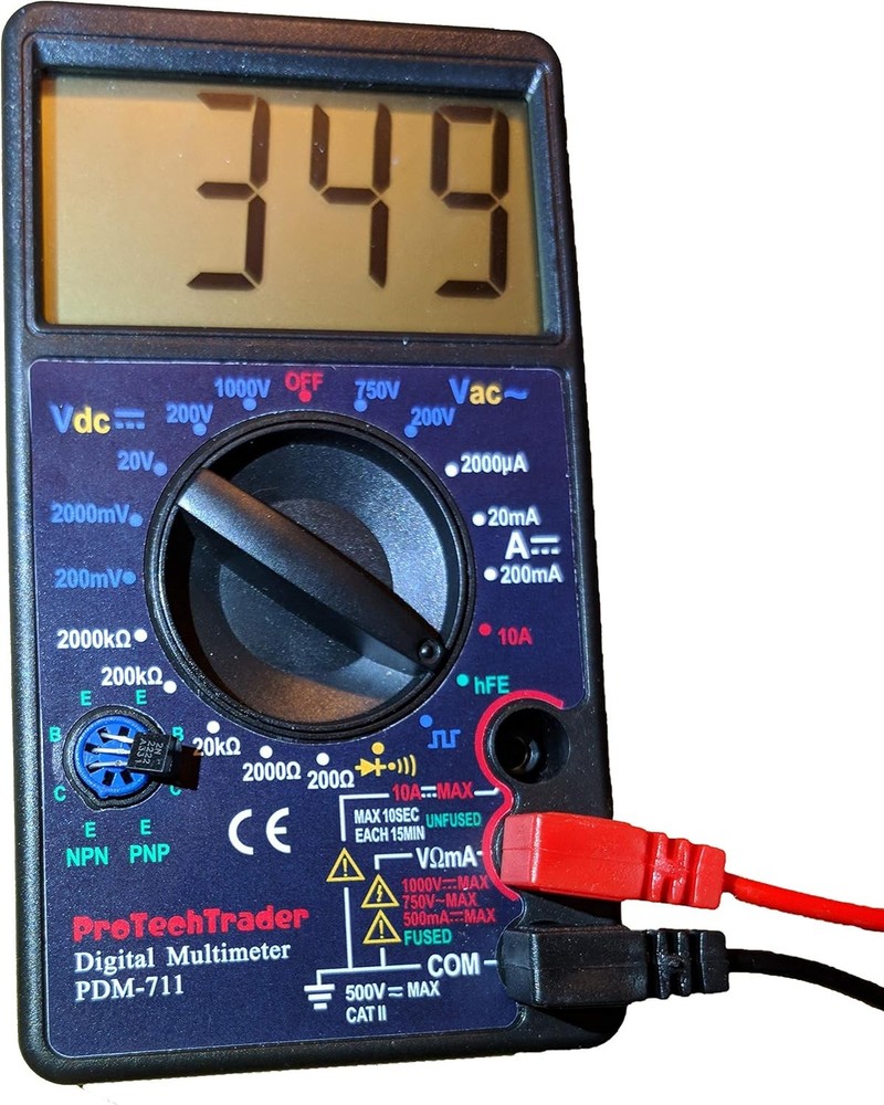 Large Screen Multimeter - Volts Ohms Amps Transistor (hFE) Square Wave Black