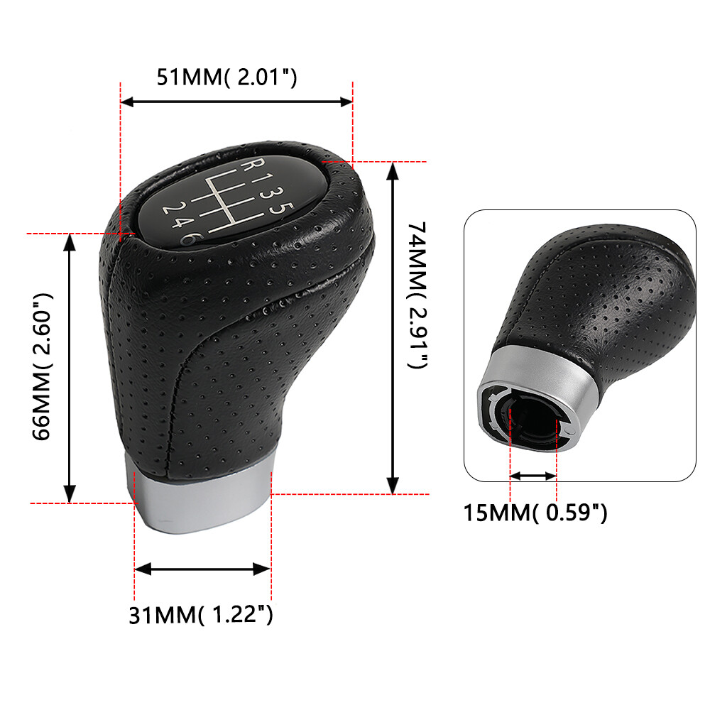 6 Speed Shift Knob Black PU Leather For BMW E36 E46 M3 Z4 3.0 E90 E91 E92 M5 E39