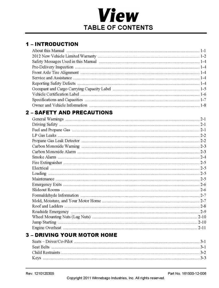 2012 Winnebago View Home Owners Operation Manual User Guide Coil Bound