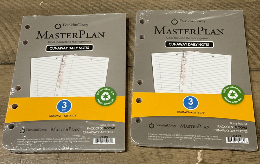 Franklin Covey Master Plan  2 pkgs  "Compact" Size 4.25" x 6.75" Refill 5 hole