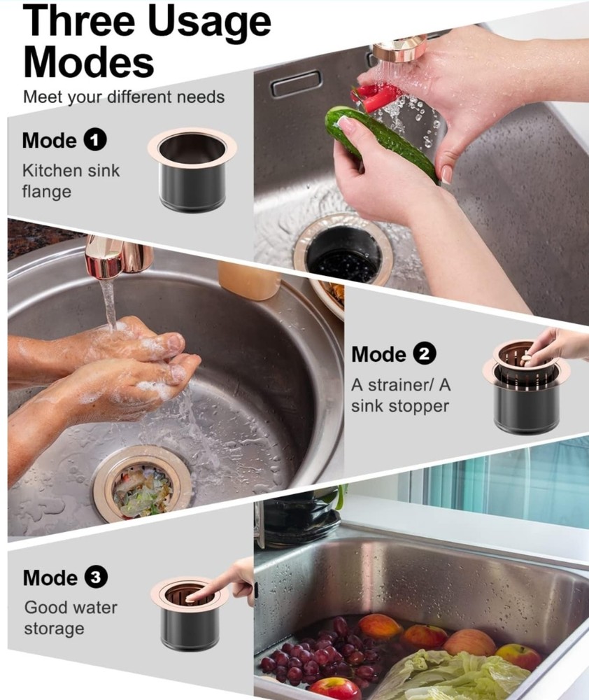 Extended Garbage Disposal Flange Basket Strainer Stopper, Deep 304 Stainless ...