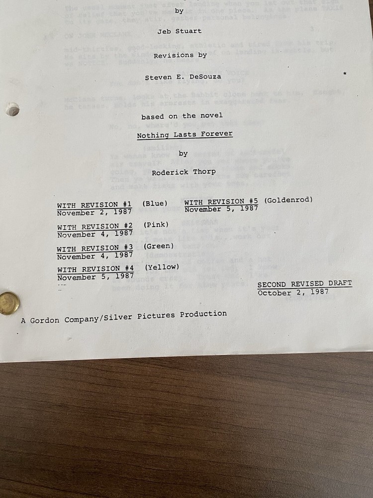 Original DIE HARD Steven E. de Souza’s Personal Draft Script Nov 1987 RARE