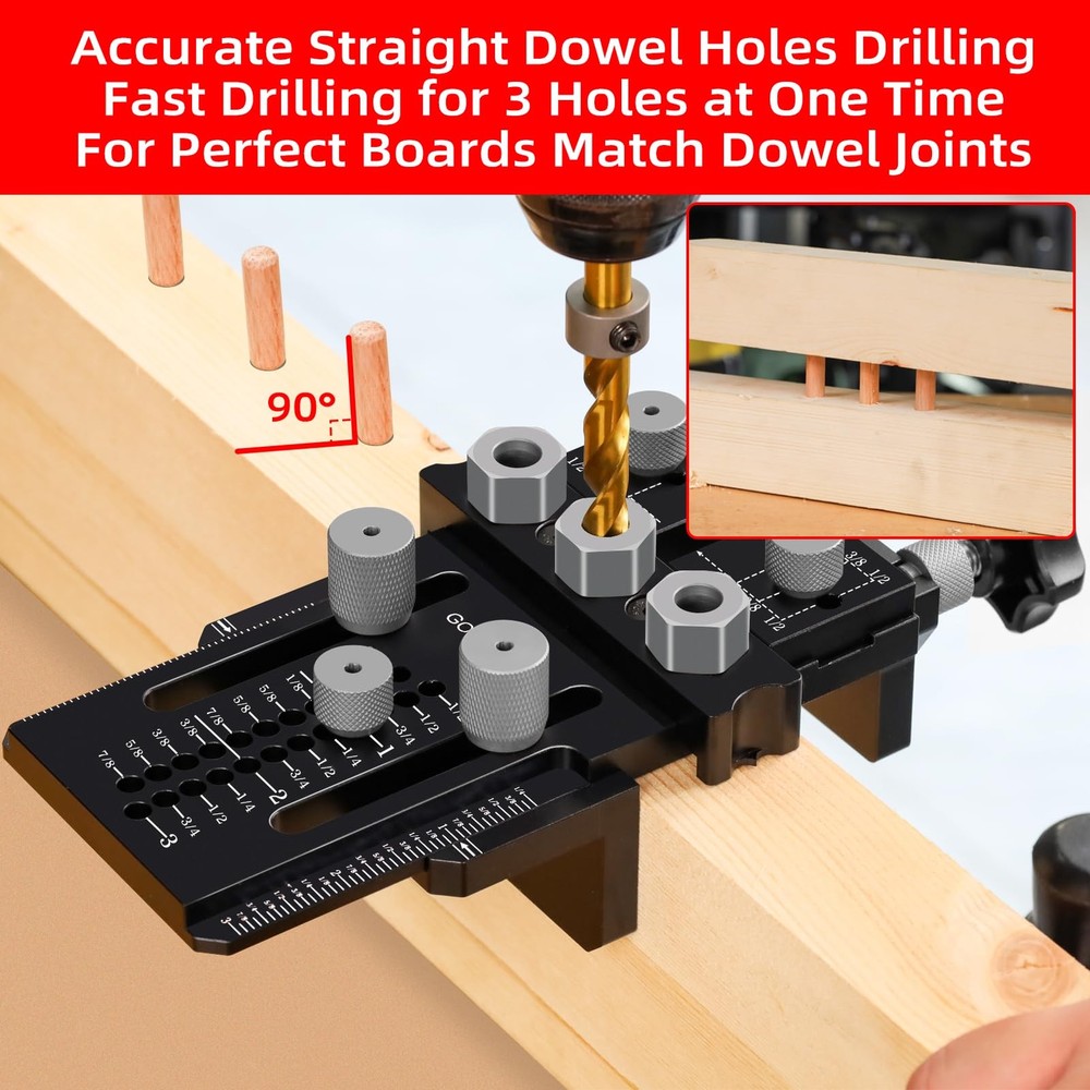 GOINGMAKE Dowel Jig Kit with Quick Positive Stop and Clamp, Adjustable Doweli...