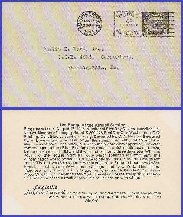 USA5 #C5 ADDR FACSIMILE FDC   Air Service Emblem