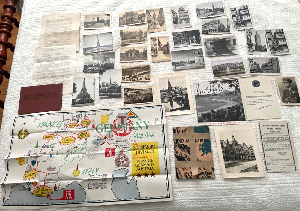 W.W. II. U.S. GI’S COLLECTION BOOKS, POSTCARDS, MAP, DOCUMENTS
