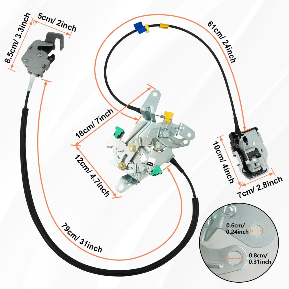 Blycorul Rear Door Latch Assembly and Cable, Compatible with Left & Right