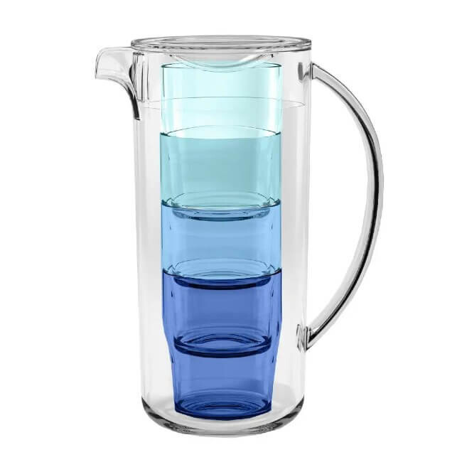 TarHong Simple Stacked Nested Pitcher & Colored Glass Set, Blue