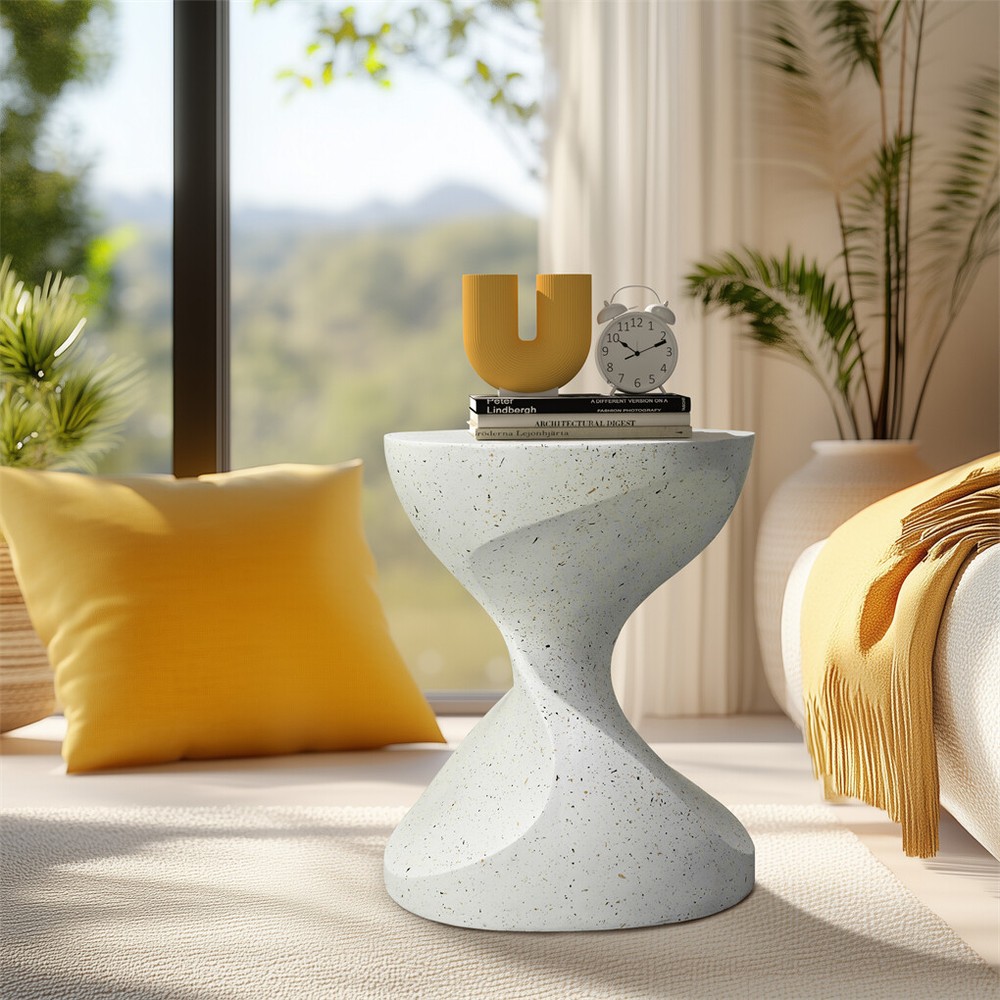 Hourglass Shaped Lightweight Concrete Sofa Side Table Bedside Table Nightstand