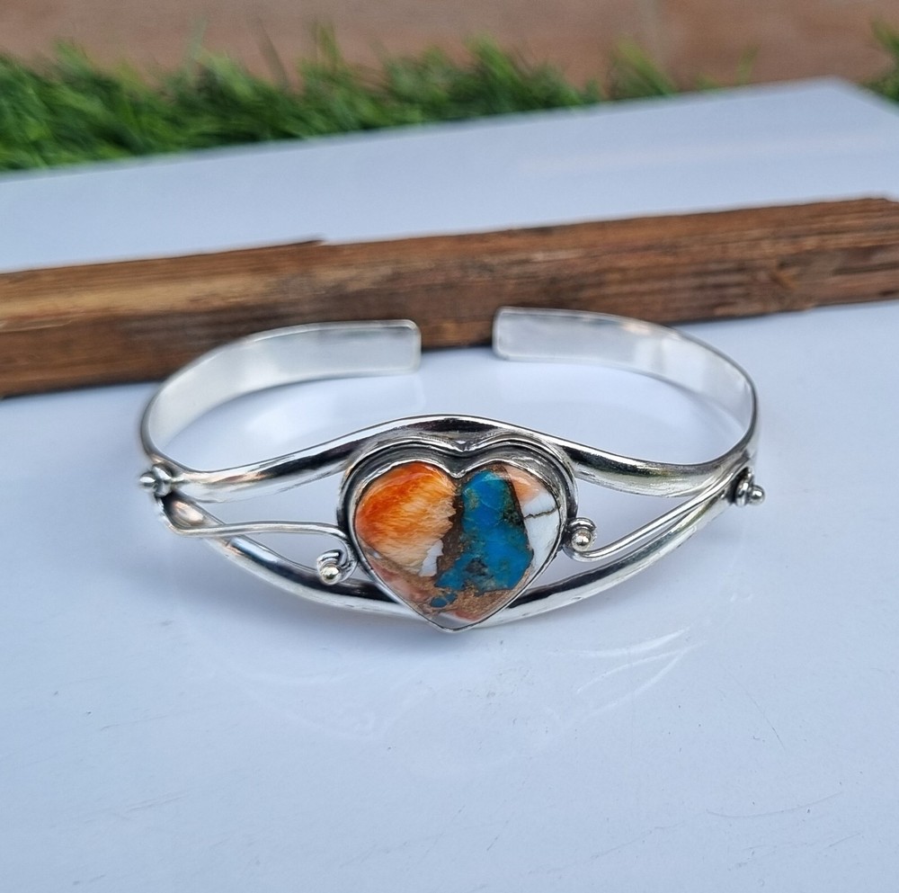 Oyster Copper Turquoise Bangle 925 Sterling Silver Adjustable Bangle Gift Her
