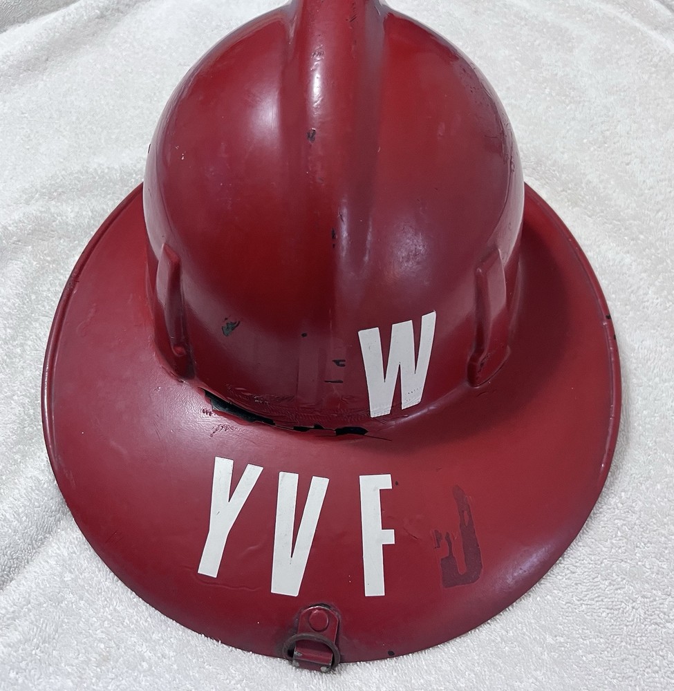 VTG MSA Fireman’s Helmet Red with original adjustable strap.