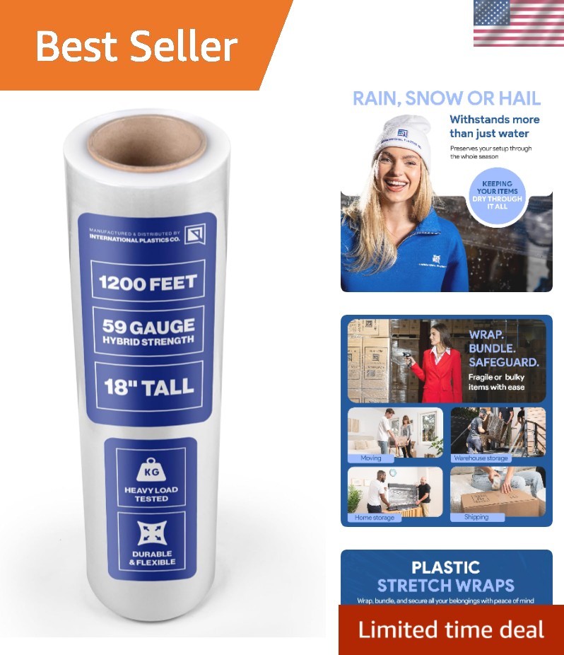 Lightweight 18" x 1200ft Plastic Stretch Wrap - Versatile Packing Essential