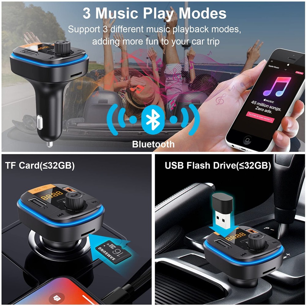 Bluetooth FM Transmitter for Car - BAISHUN 5.0 Adapter mini, black