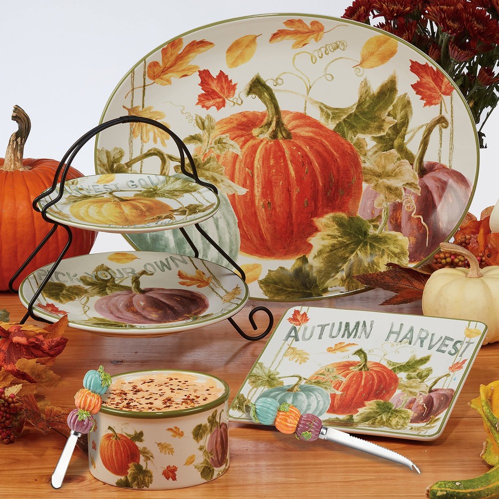 Certified International Autumn Harvest 14x10" Rectangular Platter Pumpkins Leave
