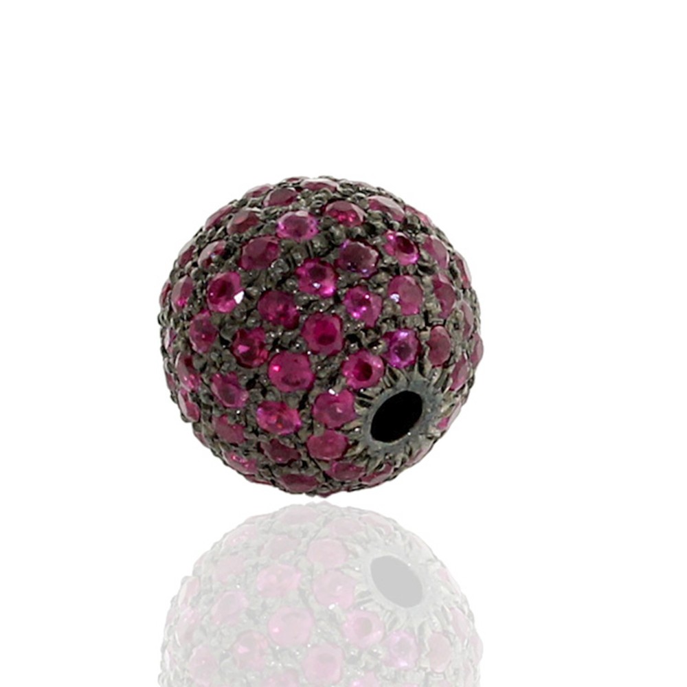 Sterling Silver Ruby Ball Bead Finding Pave Round Spacer For Jewelry