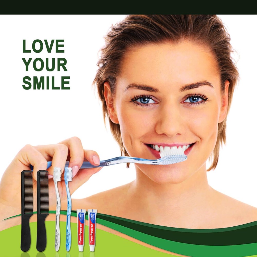 Disposable Toothbrushes 100 Pack with 10g Travel Toothpaste & Comb - Ideal