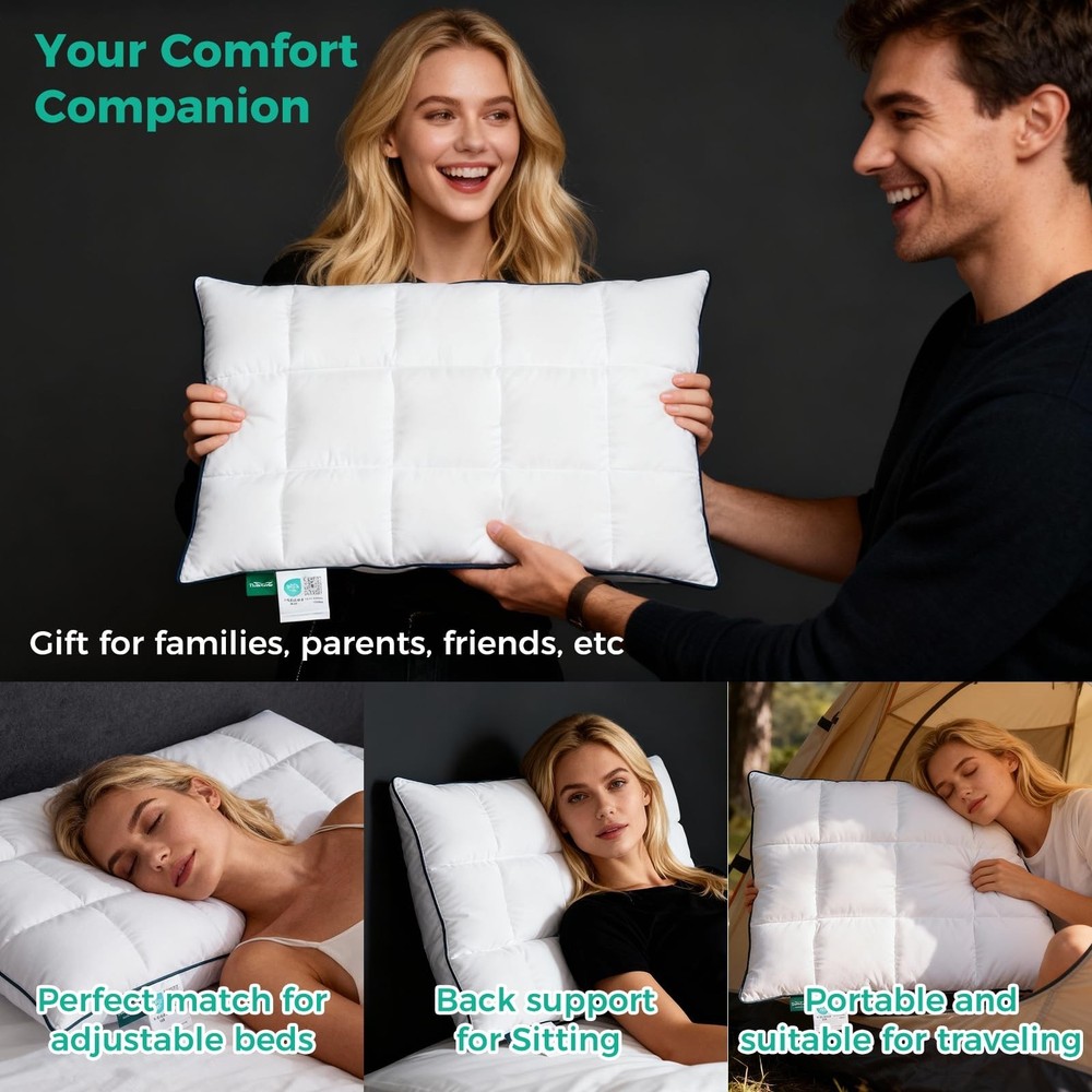 Three Geese Ultra Thin Flat Goose Down Feather Pillows for Sleeping Standard ...
