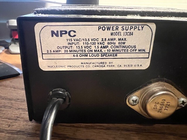 Thomson-CSF NPC Electronics Model 13CB4 Power Supply