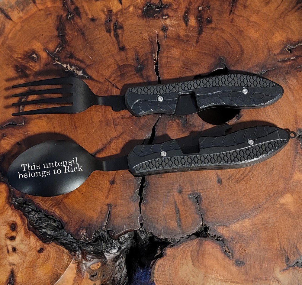 Personalized Camping or Picnic Fork, Spoon, and Knife Folding Utensil Multi-Tool