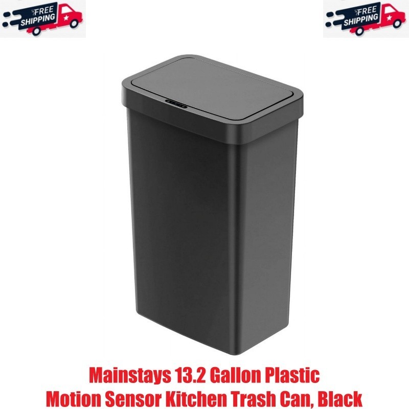 Mainstays 13.2 Gallon Plastic Motion Sensor Kitchen Trash Can, Black