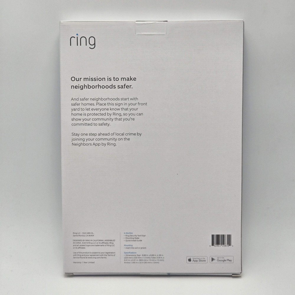 Ring Home Security Yard Sign - New In Box