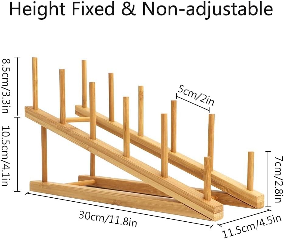 2-Piece Bamboo Dish Drying Rack with Pot Lid Holder,Kitchen Countertop Organizer