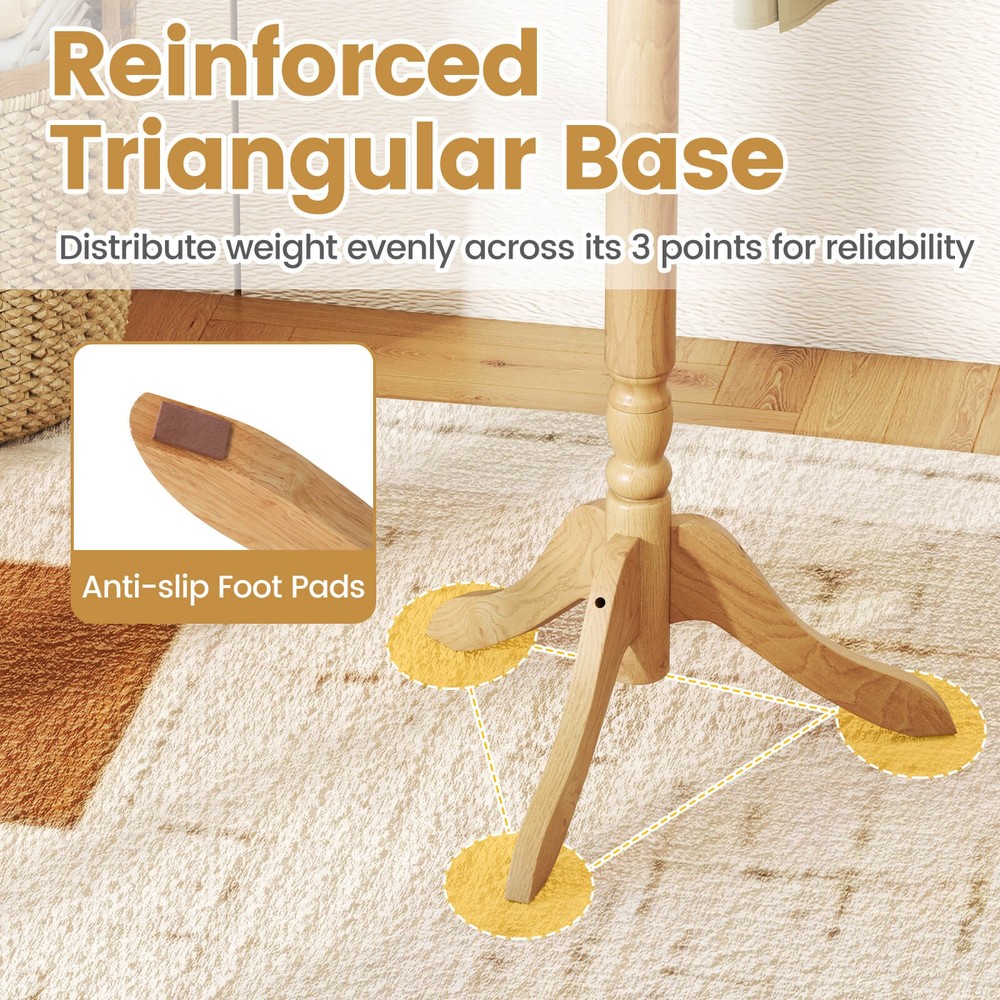 Solid Rubber Wood Coat Rack with 3 Adjustable Heights and 11 Hooks for Hallway